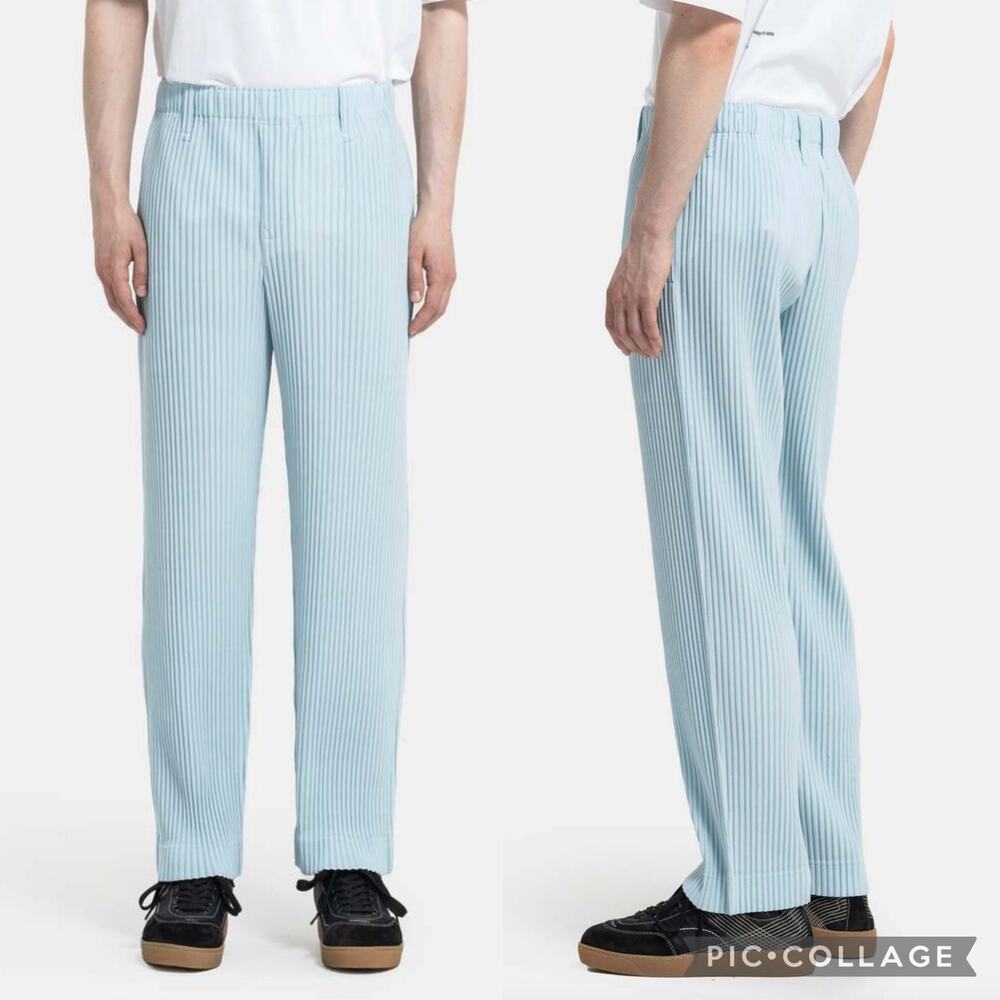 Issey Miyake Pleats Please Sky Blue Elastic Waist Pull On Pants Mens 2